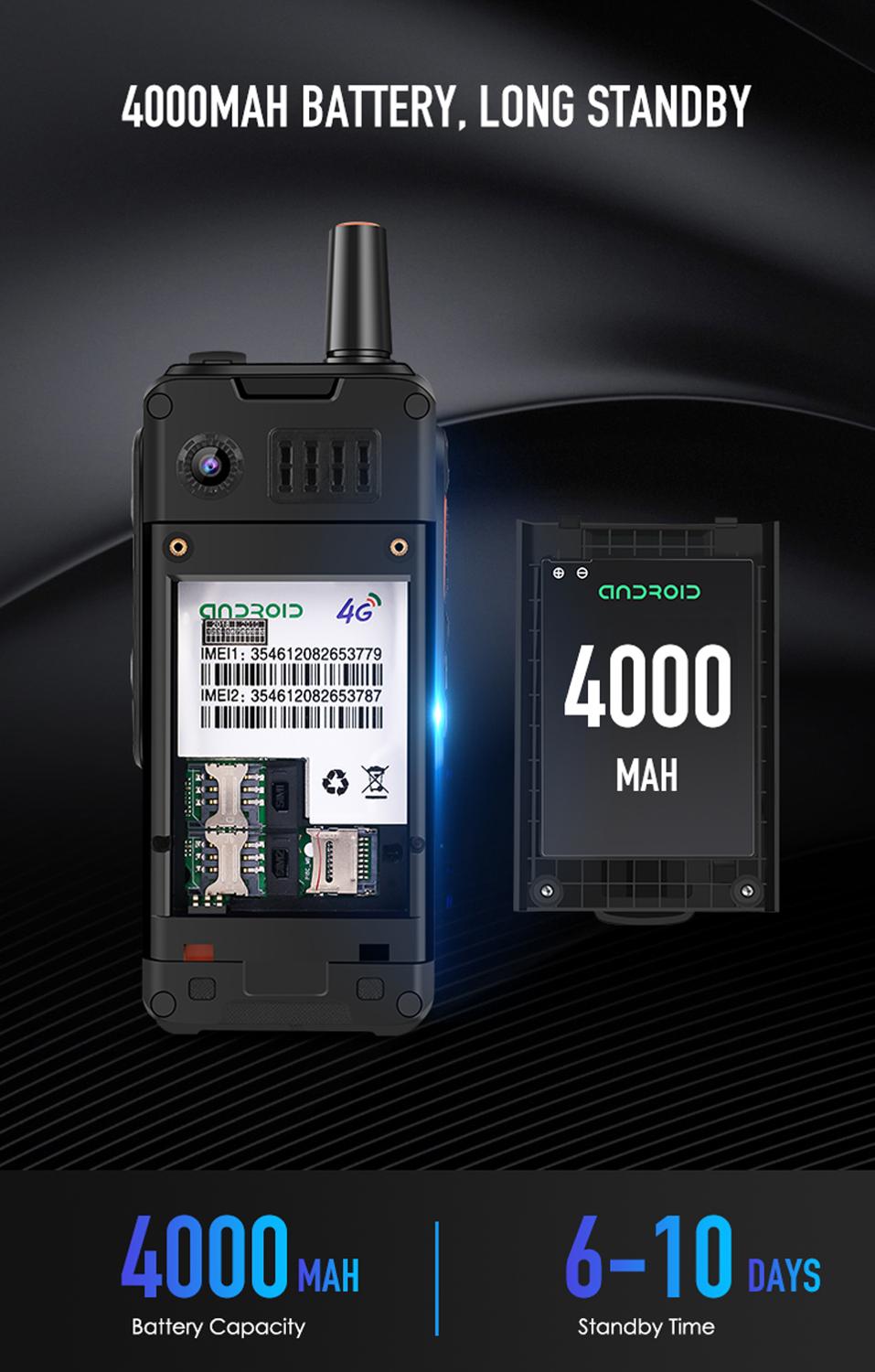 UNIWA Zello Walkie Talkie 4G Mobile Phone 4000mAh Waterproof Rugged 2.4'' Touch Screen