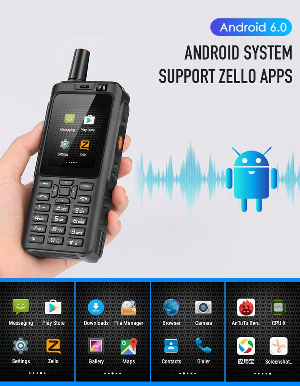UNIWA Zello Walkie Talkie 4G Mobile Phone 4000mAh Waterproof Rugged 2.4'' Touch Screen