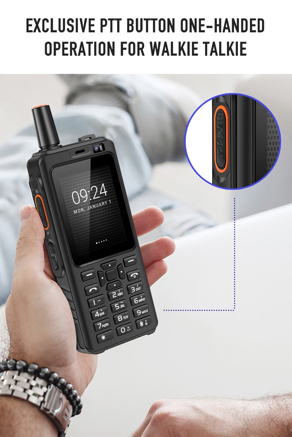 UNIWA Zello Walkie Talkie 4G Mobile Phone 4000mAh Waterproof Rugged 2.4'' Touch Screen