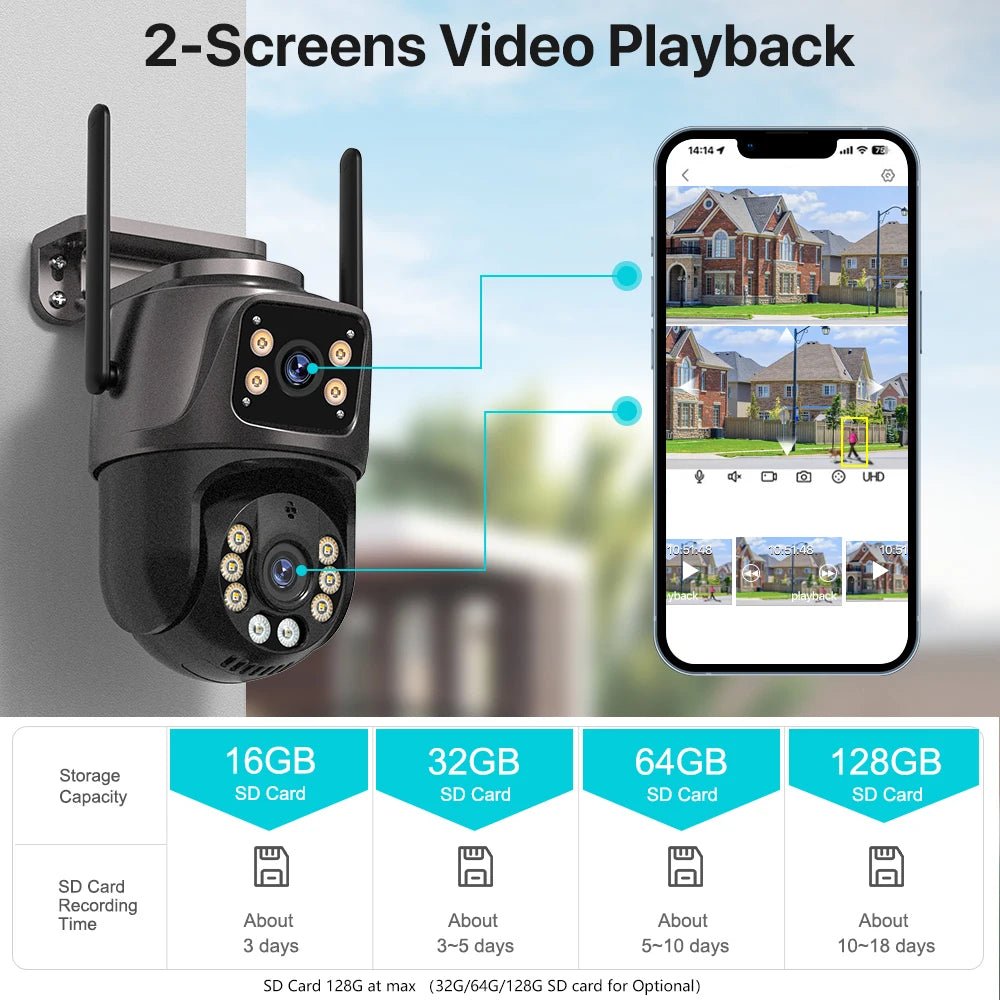 4K 8MP HD Wifi PTZ Camera Outdoor 4MP Dual Lens Dual Screen AI Auto Tracking IP Camera CCTV Audio Video Surveillance P2P iCSee - Smart Home Advances