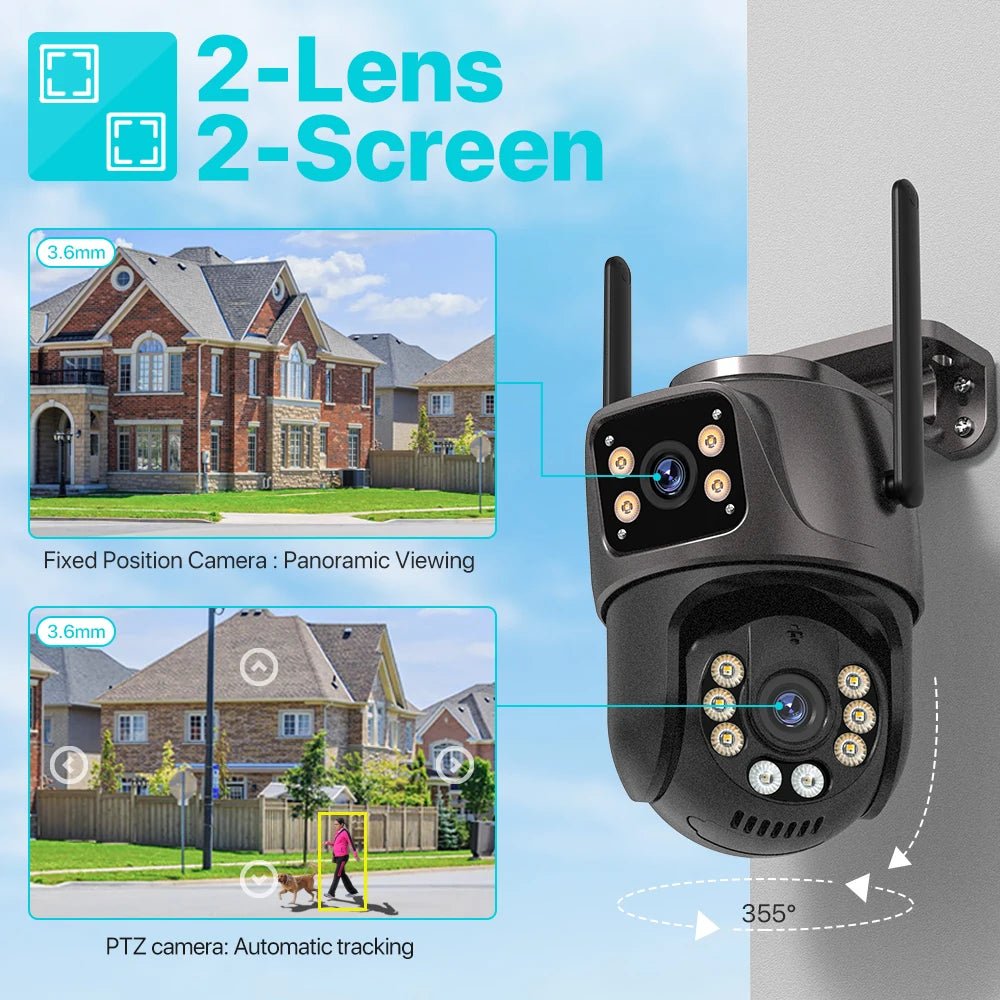 4K 8MP HD Wifi PTZ Camera Outdoor 4MP Dual Lens Dual Screen AI Auto Tracking IP Camera CCTV Audio Video Surveillance P2P iCSee - Smart Home Advances