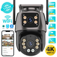 4K 8MP HD Wifi PTZ Camera Outdoor 4MP Dual Lens Dual Screen AI Auto Tracking IP Camera CCTV Audio Video Surveillance P2P iCSee - Smart Home Advances