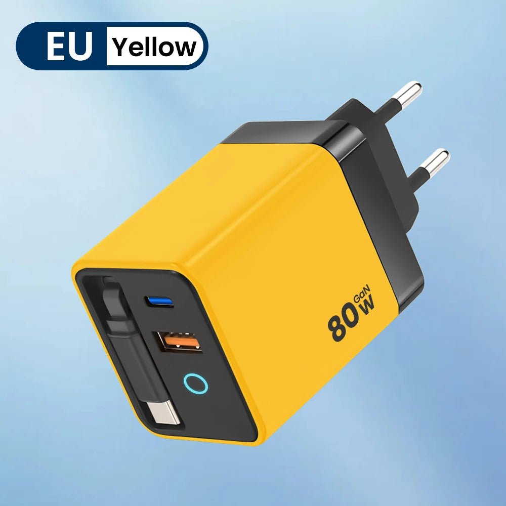 80W Super Fast Charge Type C USB Phone Charger With Telescopic USB C Cable For Iphone 16 15 Samsung Laptop With Light - Smart Home Advances