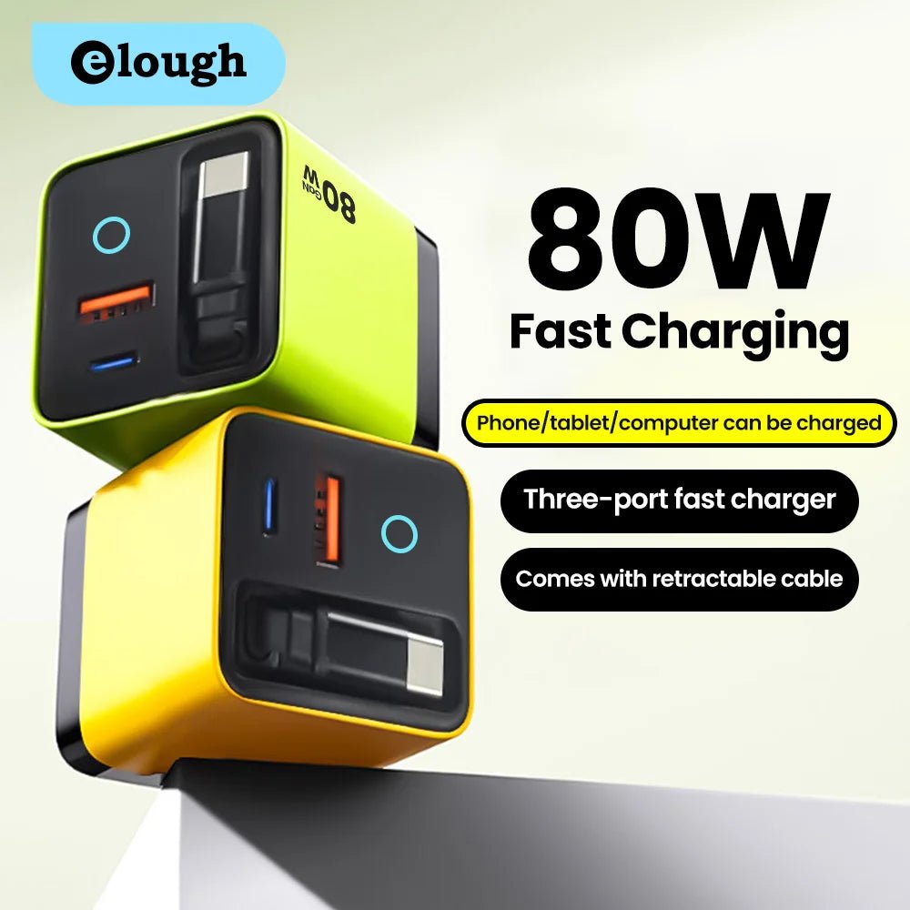 80W Super Fast Charge Type C USB Phone Charger With Telescopic USB C Cable For Iphone 16 15 Samsung Laptop With Light - Smart Home Advances