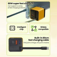 80W Super Fast Charge Type C USB Phone Charger With Telescopic USB C Cable For Iphone 16 15 Samsung Laptop With Light - Smart Home Advances