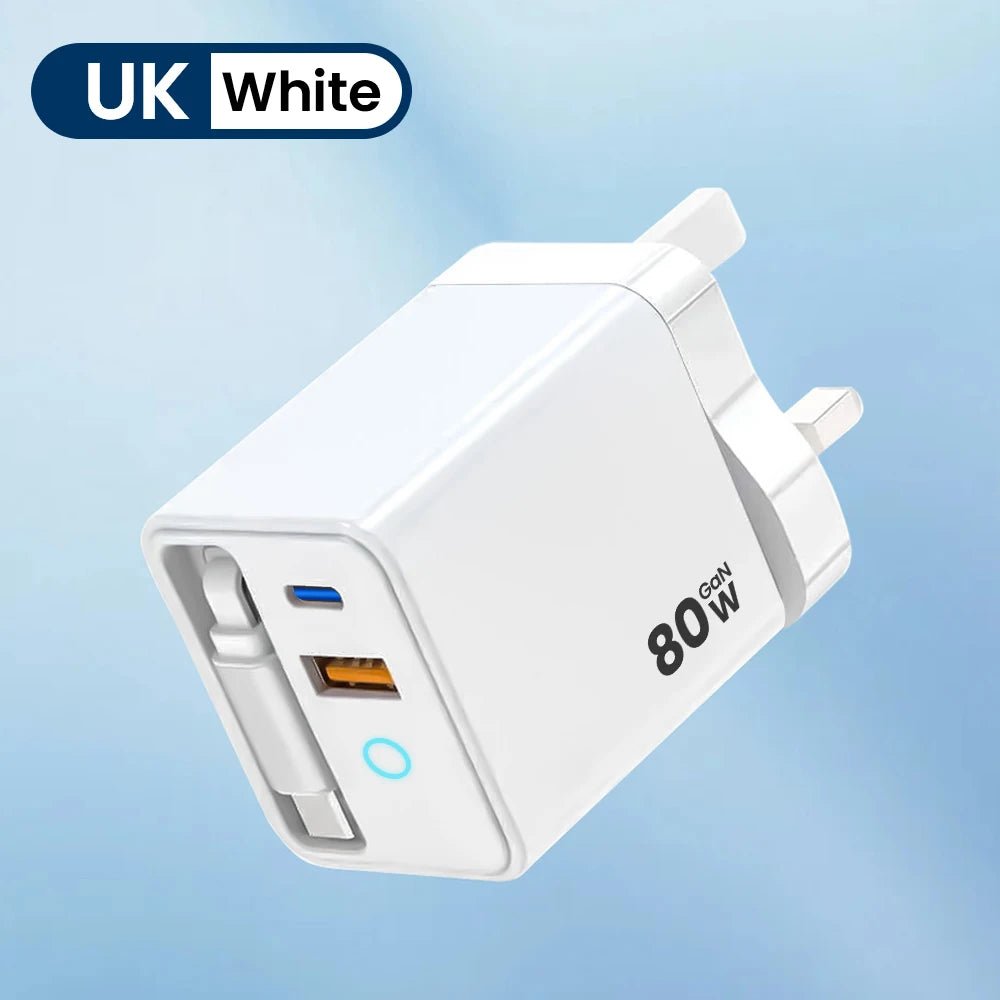 80W Super Fast Charge Type C USB Phone Charger With Telescopic USB C Cable For Iphone 16 15 Samsung Laptop With Light - Smart Home Advances