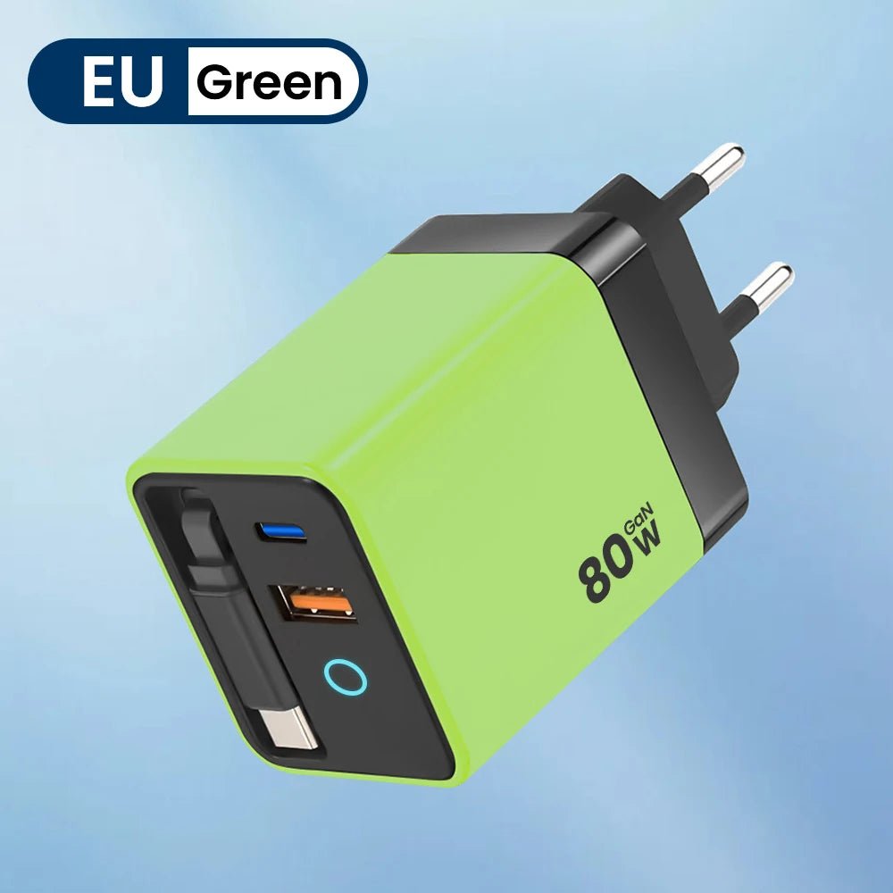 80W Super Fast Charge Type C USB Phone Charger With Telescopic USB C Cable For Iphone 16 15 Samsung Laptop With Light - Smart Home Advances