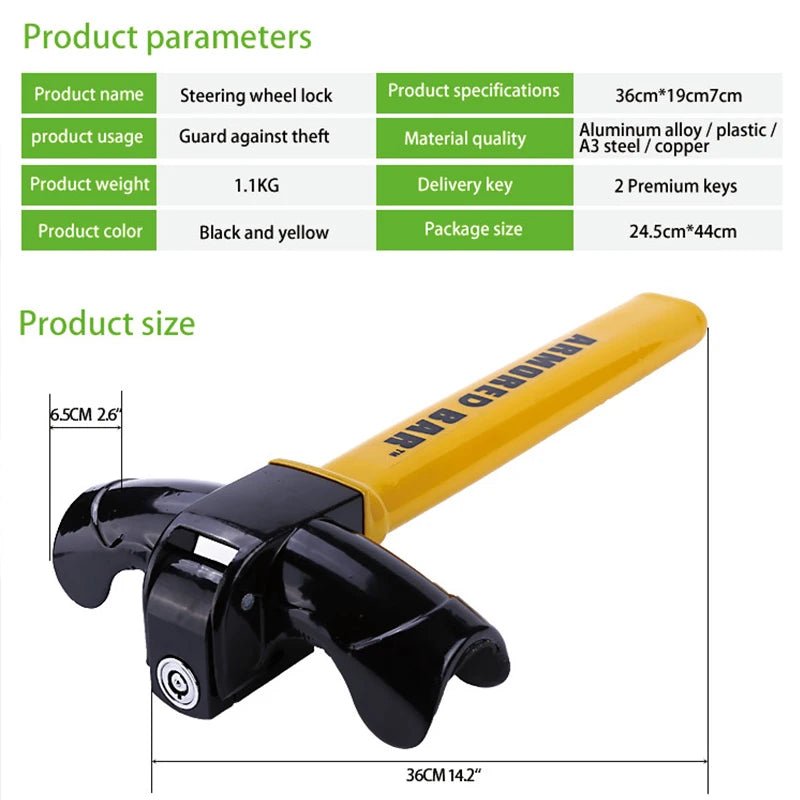 Car Steering Wheel Lock Heavy Duty Stainless Lock Universal Anti - theft Car/Van Security Rotary Enhance Automobile Security - Smart Home Advances