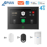 CPVAN Tuya smart Home Alarm System Wireless WiFi 4G 7 inch Home burglar Security Protection Alarm Kit Built - in 5000mAh Battery - Smart Home Advances