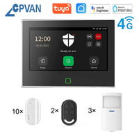 CPVAN Tuya smart Home Alarm System Wireless WiFi 4G 7 inch Home burglar Security Protection Alarm Kit Built - in 5000mAh Battery - Smart Home Advances