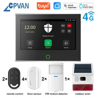 CPVAN Tuya smart Home Alarm System Wireless WiFi 4G 7 inch Home burglar Security Protection Alarm Kit Built - in 5000mAh Battery - Smart Home Advances