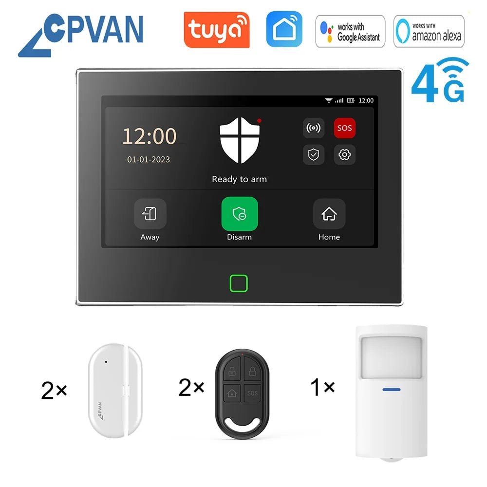 CPVAN Tuya smart Home Alarm System Wireless WiFi 4G 7 inch Home burglar Security Protection Alarm Kit Built - in 5000mAh Battery - Smart Home Advances