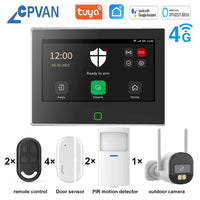CPVAN Tuya smart Home Alarm System Wireless WiFi 4G 7 inch Home burglar Security Protection Alarm Kit Built - in 5000mAh Battery - Smart Home Advances