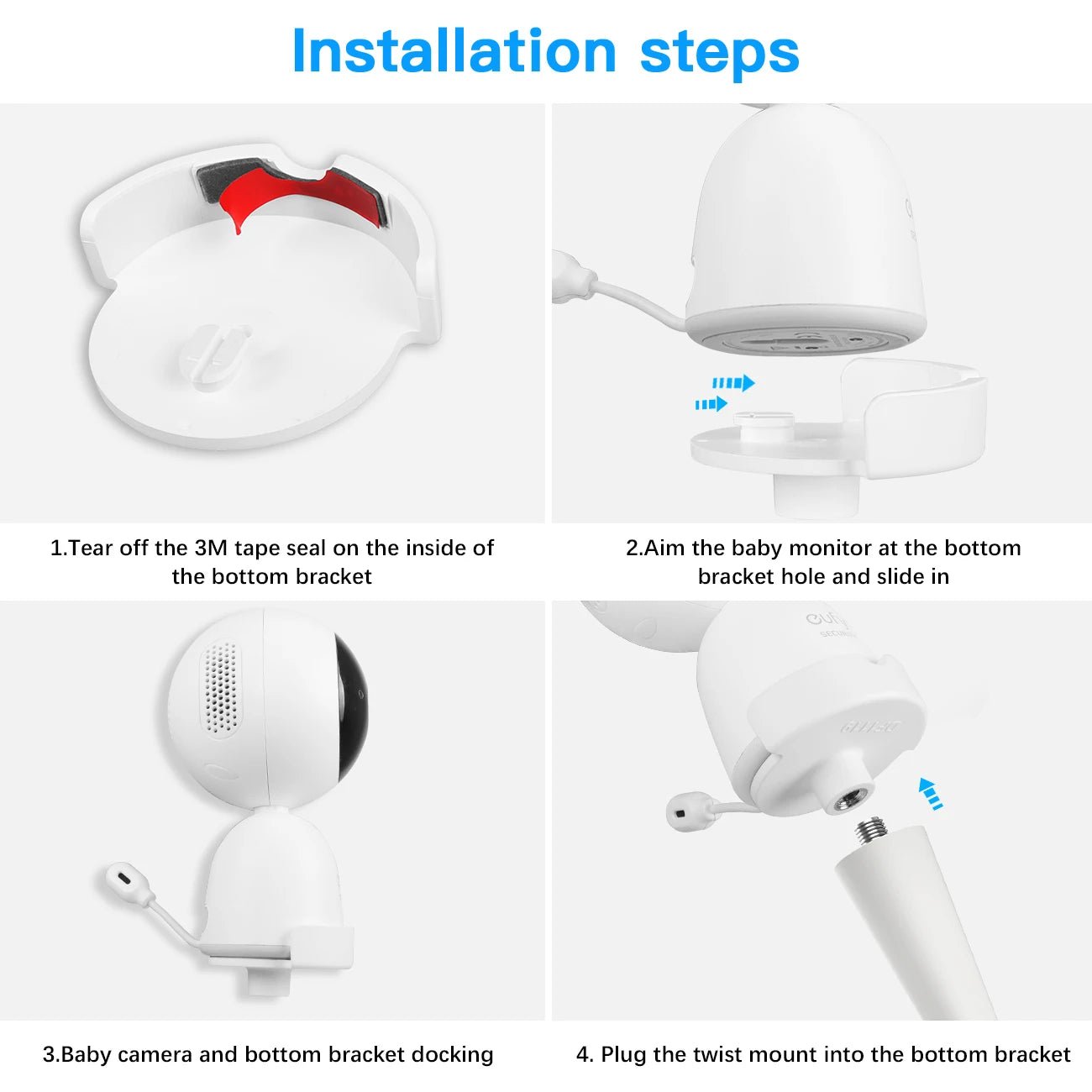 Flexible Twist Mount Bracket for eufy Security 720P Video Baby Monitor Camera,Attaches to Crib Cot Shelves or Furniture - Smart Home Advances