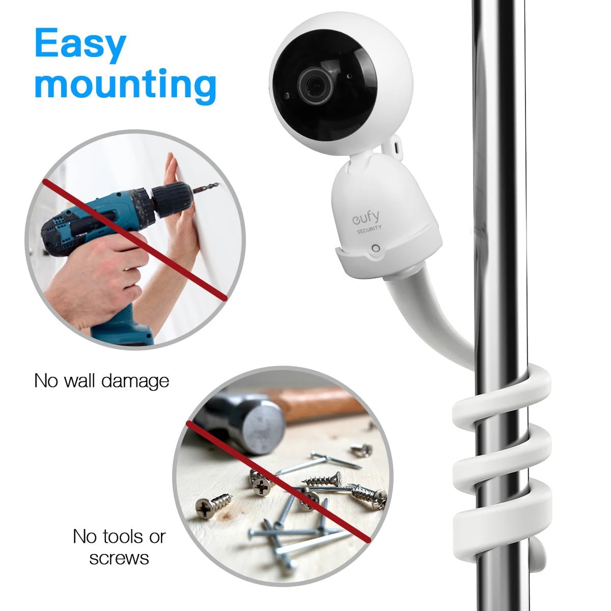 Flexible Twist Mount Bracket for eufy Security 720P Video Baby Monitor Camera,Attaches to Crib Cot Shelves or Furniture - Smart Home Advances