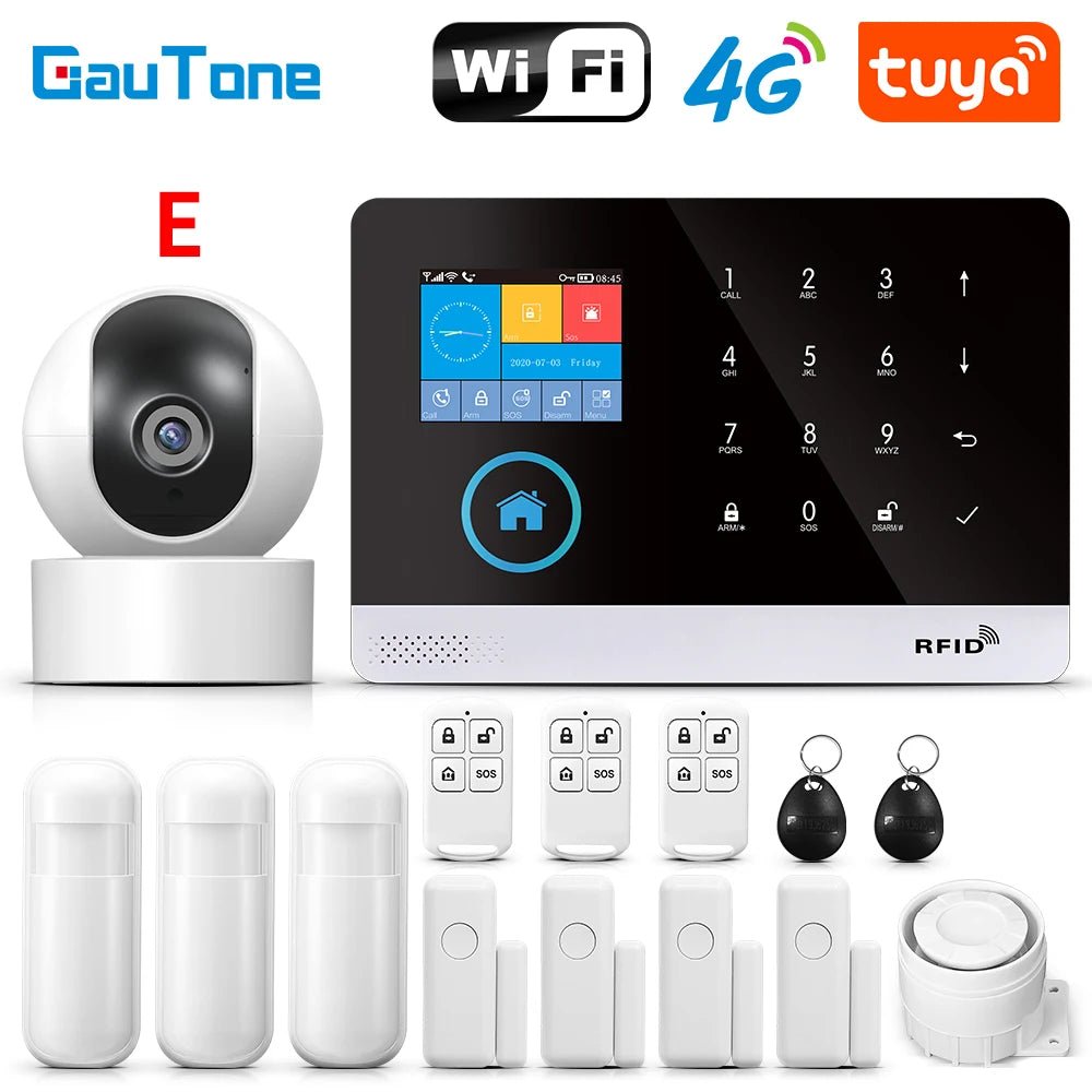GauTone PG103 Tuya 4G 3G Alarm System GSM Home Security With IP Camera Wireless Solar Siren Support Alexa Smart Life - Smart Home Advances
