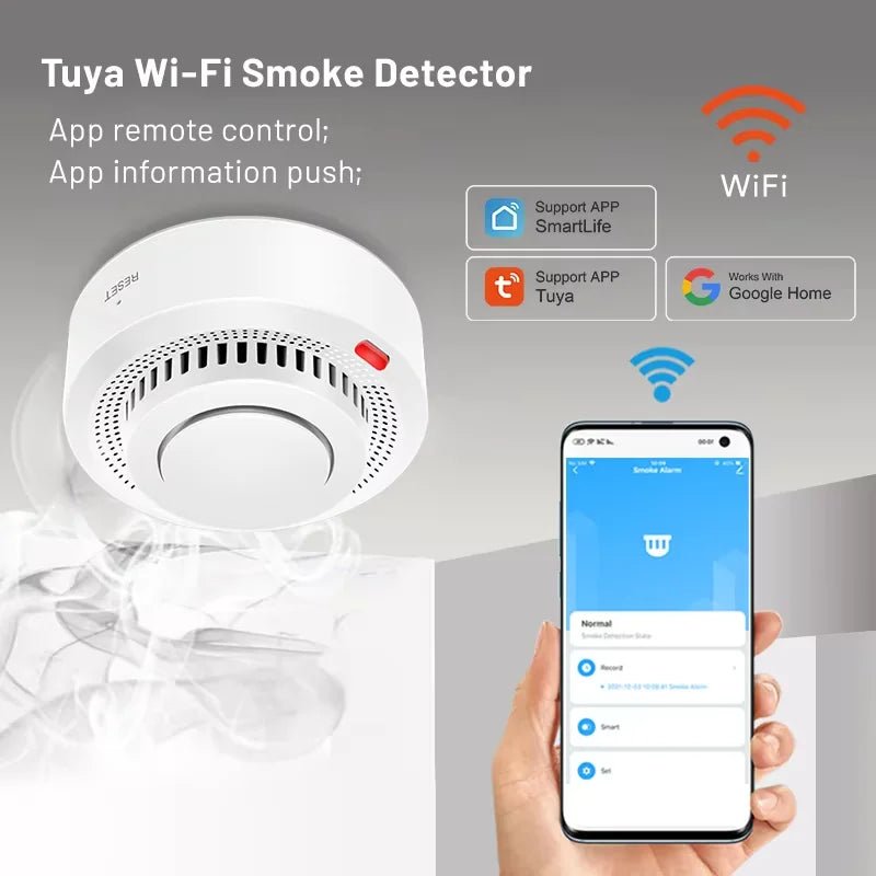 Tuya Smart WiFi Smoke Sensor Fire Protection Smoke Detector 85dB Sound Security System Firefighters Smartlife APP Control - Smart Home Advances