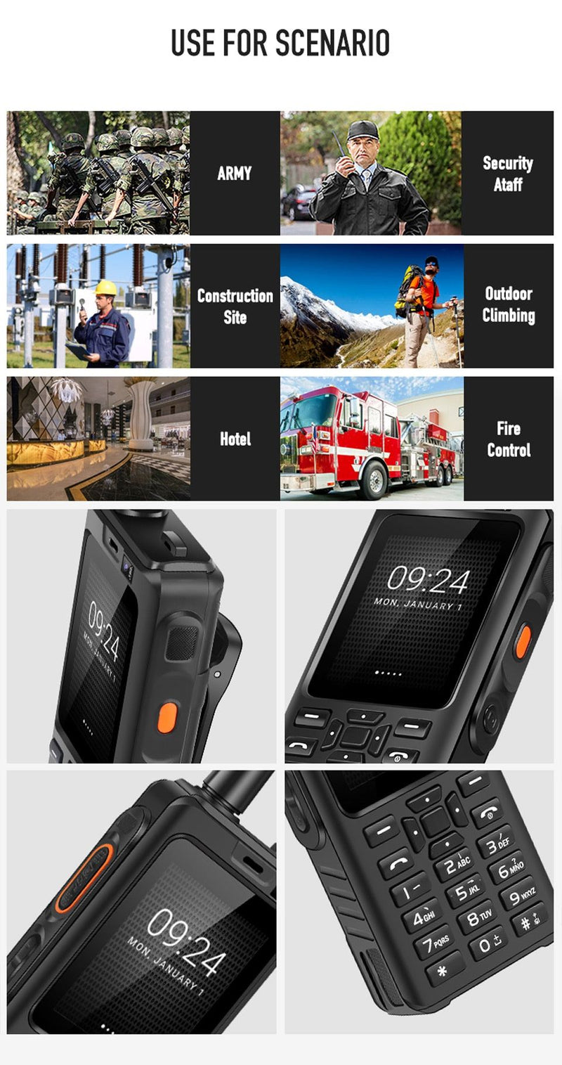 UNIWA Zello Walkie Talkie 4G Mobile Phone 4000mAh Waterproof Rugged 2.4'' Touch Screen